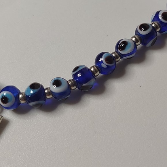 Weird Blue Eyeball Bead Adjustable Length Necklace With Letter M Pendant - Picture 4 of 11